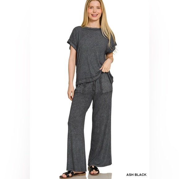 Zenana Outfitters Pants - Zenana Ribbed Acid Wash Rayon Top & Pants Set